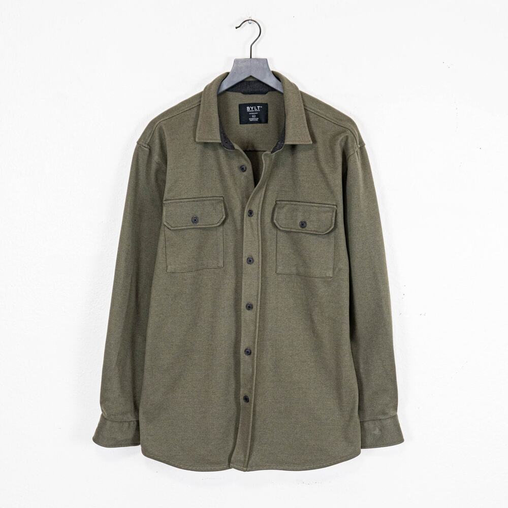 BYLT Premium Basics Coastal Overshirt Dark Olive heavy flannel XL